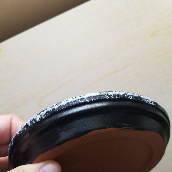 Black Painted White Speckled Trim, Decoupaged Theater Mask 6 Inch Trinket Tray - Picture 4 of 5